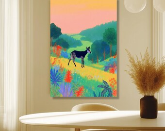 Vibrant Okapi Canvas Print, Tropical Forest Wildlife Wall Art - Etsy