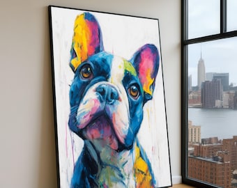 カラフルなフレンチブルドッグのキャンバス絵画 - 犬好きの方への