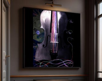 Abstract Violin Canvas Art, Colorful Strings, Modern Music Decor