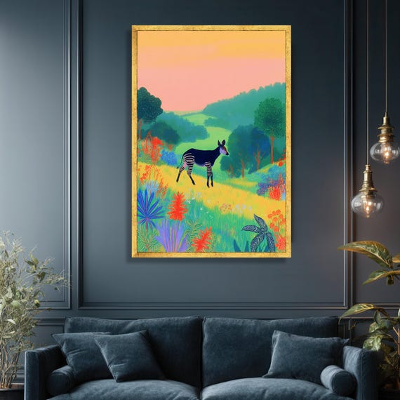 家具・インテリア okapi Vibrant Okapi Canvas Print, Tropical Forest Wildlife Wall Art - Etsy