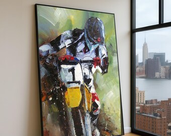 Lienzo de motocross, pintura de acción deportiva, arte mural moderno
