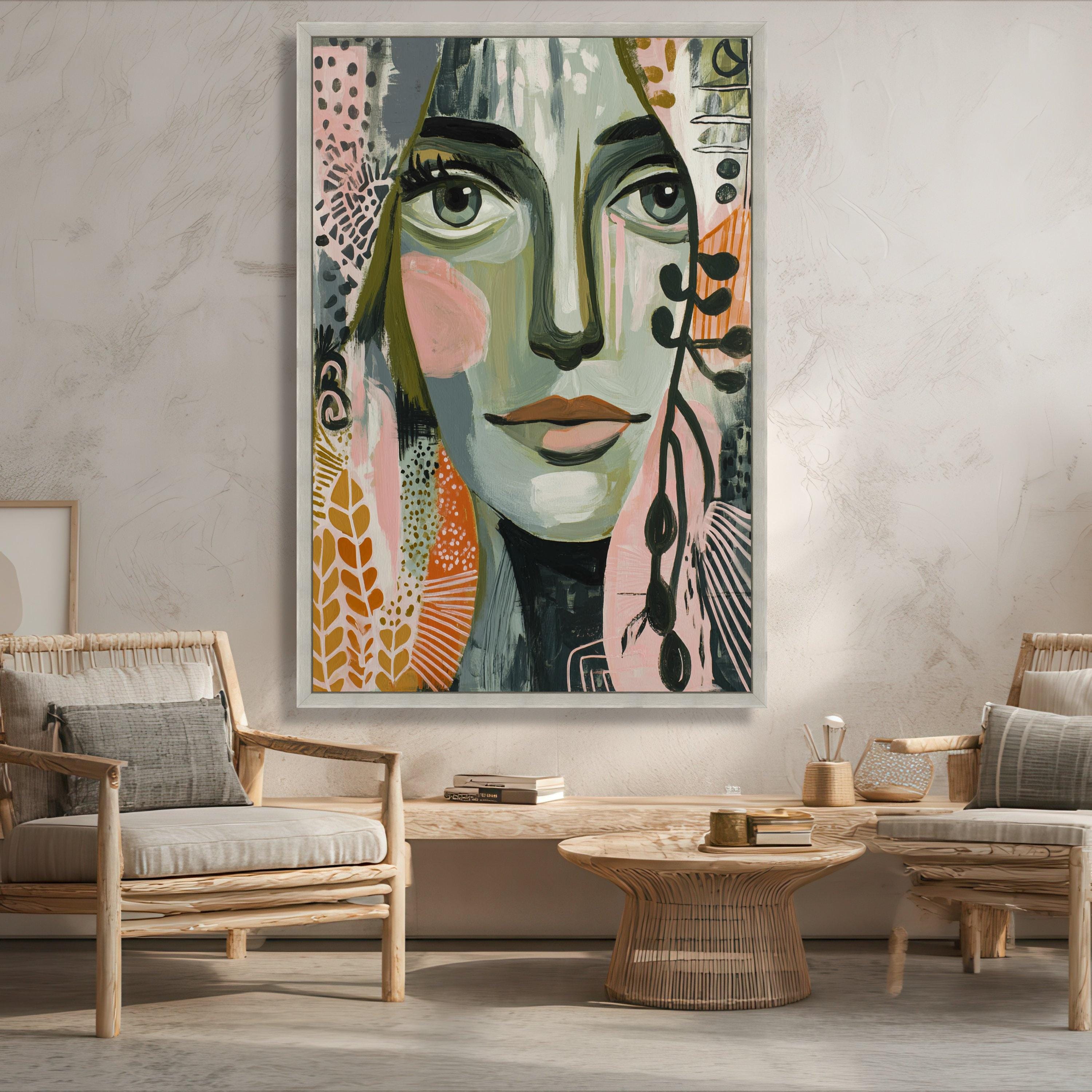 Abstract Woman Face Canvas, Modern Art Portrait Wall Art, Contemporary ...