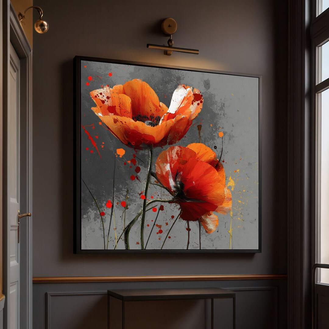 Vibrant Orange Poppies Canvas Print, Abstract Floral Wall Art - Etsy