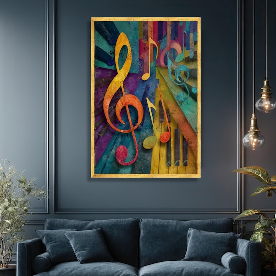 Colorful Music Notes Canvas Print, Abstract Piano Keys Wall Art - Etsy