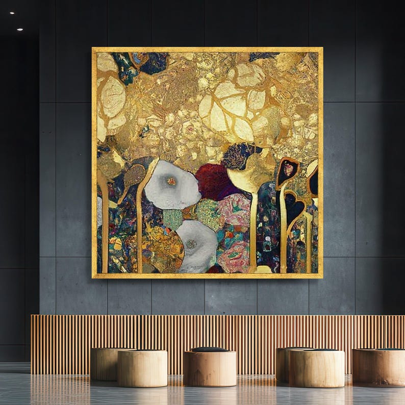 Gustav Klimt Inspired Floral Canvas Art Print, Gold Leaf Decor, Ready ...