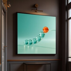 Abstract Balancing Glass Spheres Canvas, Modern Minimalist Wall Art, Colorful Orb Decoration, Contemporary Home Canvas Art