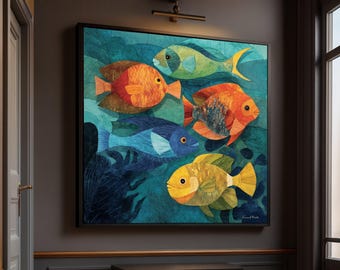 Colorful Tropical Fish Canvas Print, Nautical Wall Art