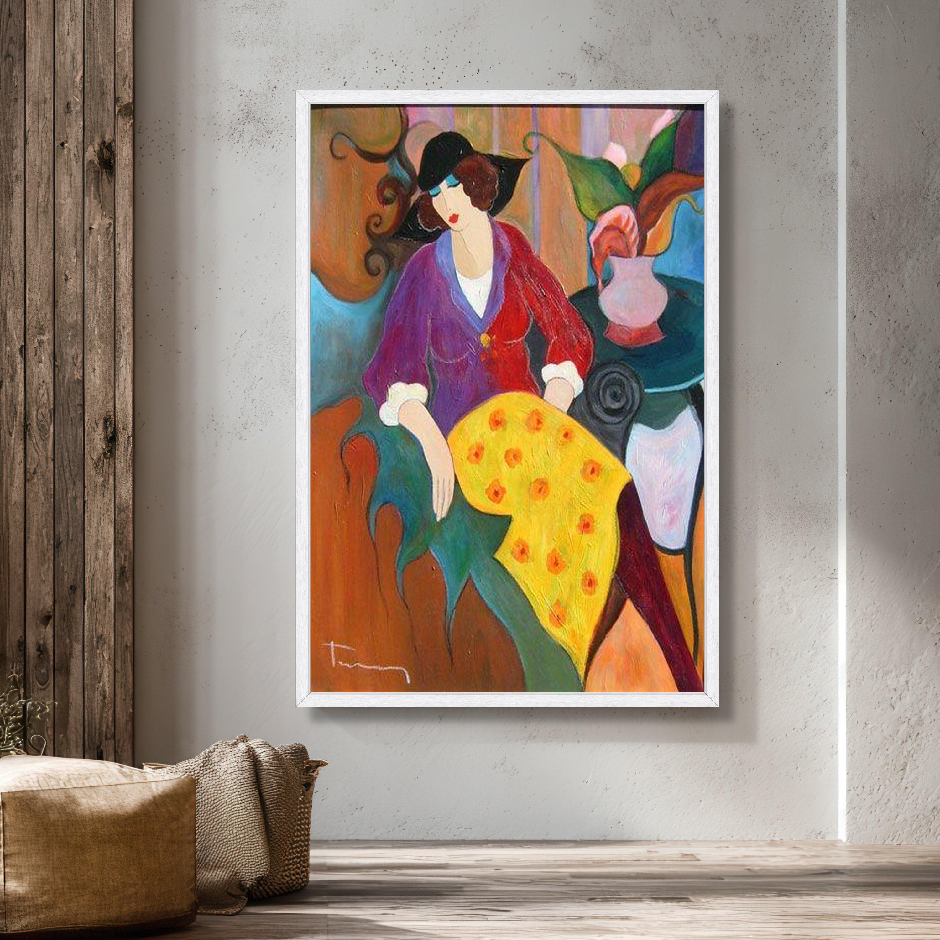 Modern Woman Portrait Canvas, Colorful Abstract Wall Art, Tarkay Style ...