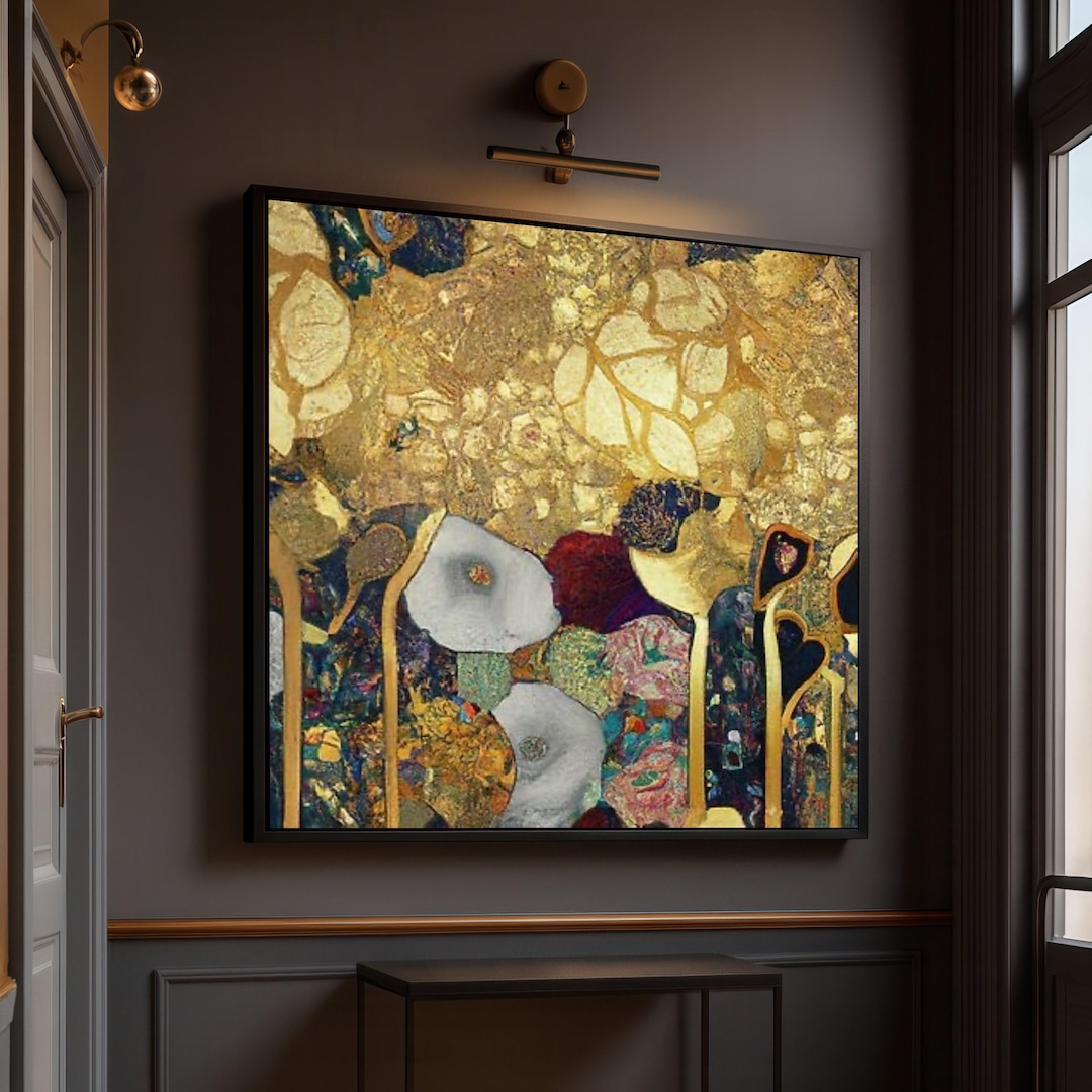 Gustav Klimt Inspired Floral Canvas Art Print, Gold Leaf Decor, Ready ...