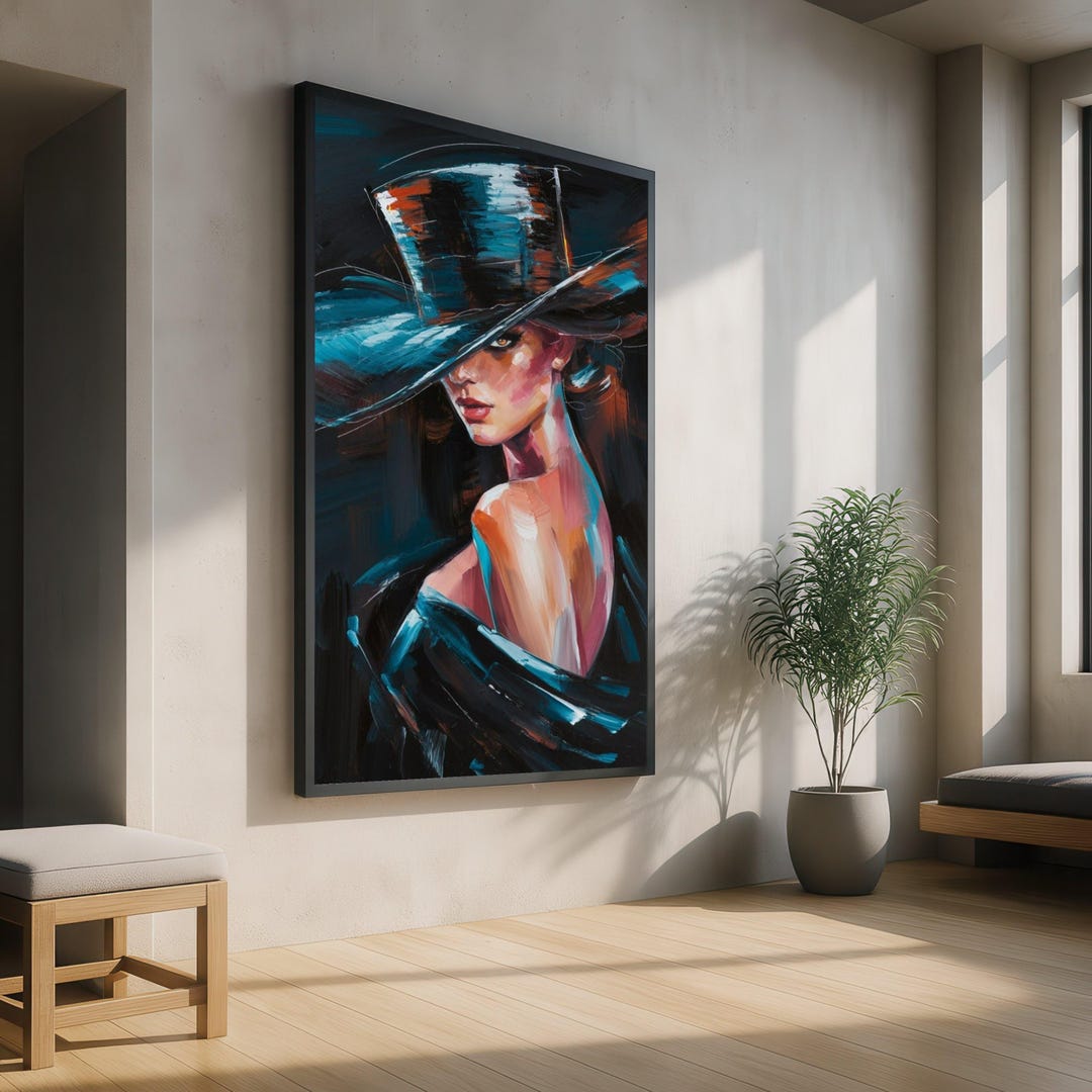 Elegant Woman in Hat Canvas Print, Modern Portrait Wall Art - Etsy
