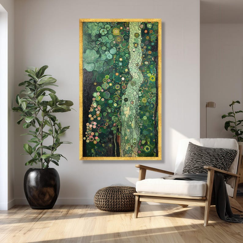 Gustav Klimt Inspired Tree of Life Canvas Print, Abstract Green Nature ...