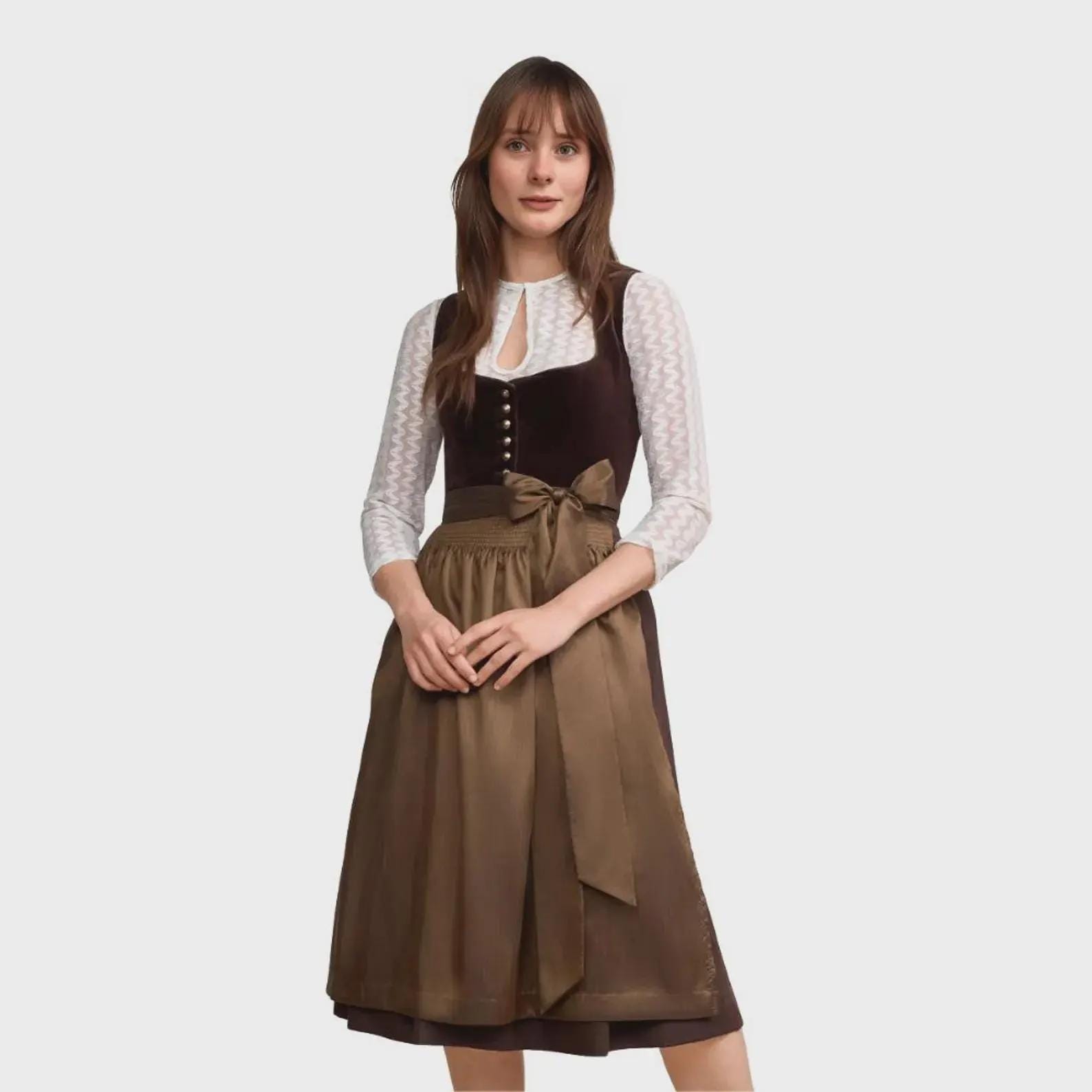 Dirndl Midi 3 Pezzi Per Donna - Costume Tradizionale Bavarese Con Camicia E Grembiule - Taglie Forti Disponibili - 5