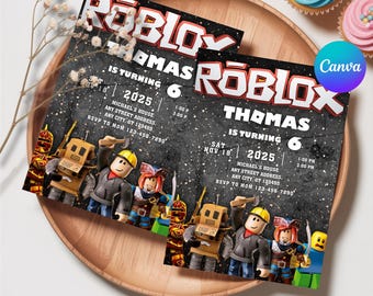 Roblox Birthday Invitation Template: Game Party, Editable Canva Design (5x7 inch, Digital Download)