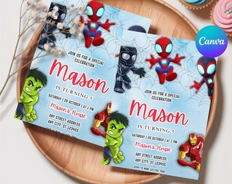 Spidey And His Amazing Friends Birthday Invitation, Spidey Invitation, Spidey Party Spidey And Friends Boy Invite Editable Instant Digital