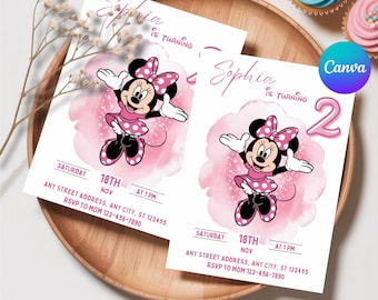 Editable Oh TWOdles Birthday Invitation, Digital 2nd Birthday Cute Mouse Second Birthday Invite, Oh Twodles Invitiation Boho Minnie Invite
