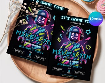 Invitation Roblox, Roblox invite, Roblox Birthday party invitation, Roblox bday Invite, Roblox party Invites, Editable Template Invitation