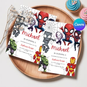 Editable Watercolor Spidey And His Amazing Friends Birthday Party Invitation, Superhero Template Printable, Kids Invite, Instant Download