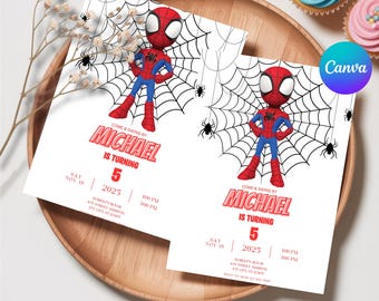 Zaproszenie na urodziny Spidey'a Spidey'ego i jego niesamowitych przyjaciół Zaproszenie na przyjęcie urodzinowe Spidey'ego dla chłopca Edytowalny szablon Instant Digital