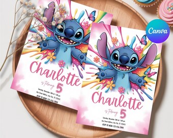 Stitch and Angel Birthday Invitation, Editable Stitch Birthday Invitation, Digital Party Invite, Stitch Birthday Party Invitation Printable