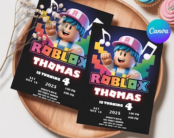 Invitation Roblox, Roblox Invite, Roblox Birthday Party Invitation, Roblox bday Invite, Roblox Party Invites, Editable Template Invitation
