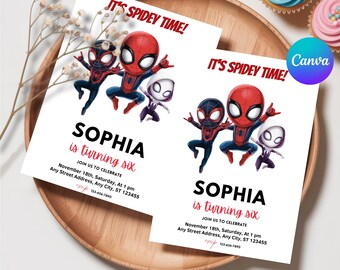 Editable Watercolor Spidey And His Amazing Friends Birthday Party Invitation, Superhero Template Printable, Kids Invite, Instant Download