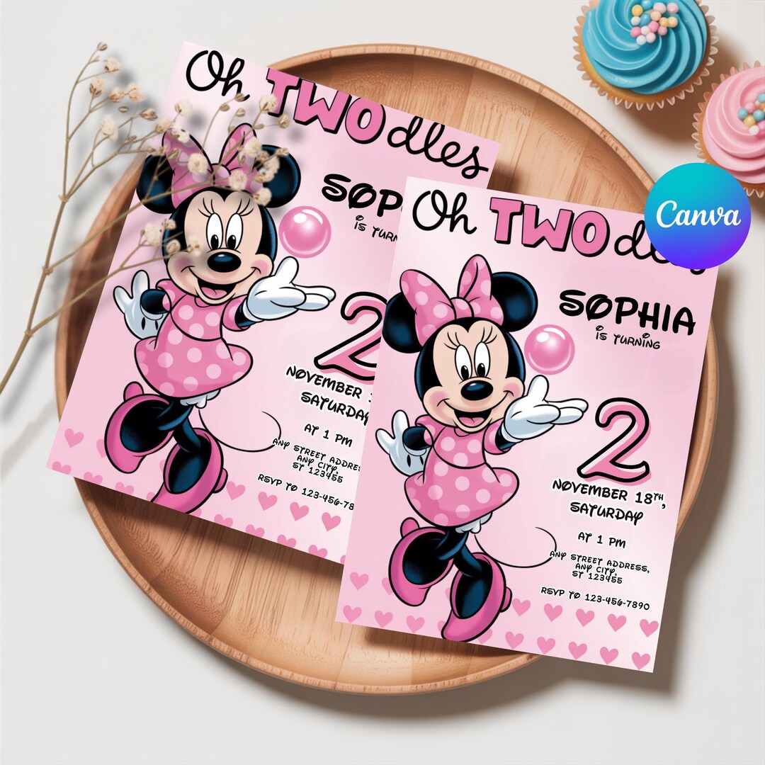 Editable Minnie Mouse Birthday Invite, Girls Birthday Evite, Cute Pink ...