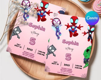 Spidey Invitation Spidey and his Amazing Friends Gwen Birthday Party Invite, Girls Birthday Invite, Editable Template Instant Download
