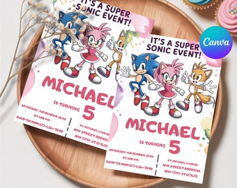 Sonic Birthday Invitation, Super Hedgehog Boys Party Invite, Super Sonic Party Invitation, Editable Sonic Invite Template, Canva Template