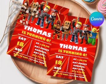 Roblox-Einladung, Kids Roblox Evite, Gamer Party Evite, Jungen-Geburtstags-Roblox-Einladung, Roblox-Geburtstag, bearbeitbare Canva-Vorlage, Download