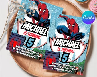 Invitación de Spider-Man, invitación digital para fiesta de cumpleaños de Spider-Man, tarjeta de cumpleaños infantil, descarga digital, plantilla editable