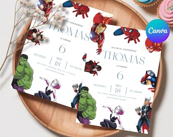 Avengers Party Editable Superheroes Birthday Invitation Template, Printable Birthday Party Invitation, Kids Party Invite Template Bday Card