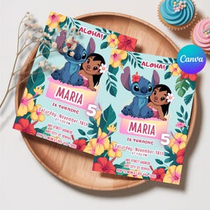 Stitch Birthday Invitation Editable Template, Canva Editable Birthday Invitation, Stitch Birthday Party Invitation, Invite Canva Template