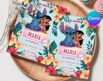 Stitch Birthday Invitation Editable Template, Canva Editable Birthday Invitation, Stitch Birthday Party Invitation, Invite Canva Template