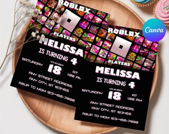 Editable Roblox Girl Invitation, Roblox Girl Birthday Party Theme, Roblox Girls Birthday Invitation Template, Gamer Girl, Editable Canva