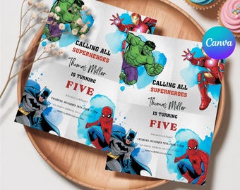 Avengers Party Editable Superheroes Birthday Invitation Template, Printable Superheroes Birthday Party Invitation Kids, Canva Template