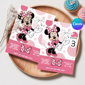 Editable Minnie Mouse Birthday Invitation, Minnie Mouse Birthday, 1st Birthday, Mouse Birthday Invite, Girls Minnie Invitations