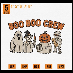 Boo Boo Crew Halloween Embroidery Design, Ghost Nurses with Bandages Machine File, 5 Sizes, Instant Download