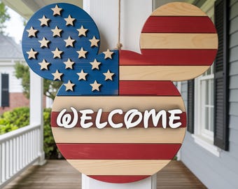 Mickey Patriotic Door Hanger SVG, Laser Cut File