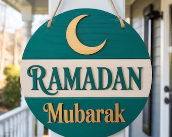 Ramadan Mubarak Round Door Hanger File, Islamic Holiday Wall Decor Laser Cut Design
