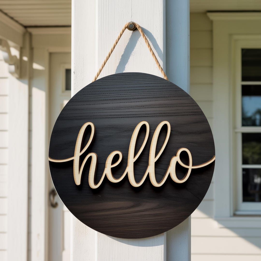 Hello Round Door Hanger SVG - Etsy