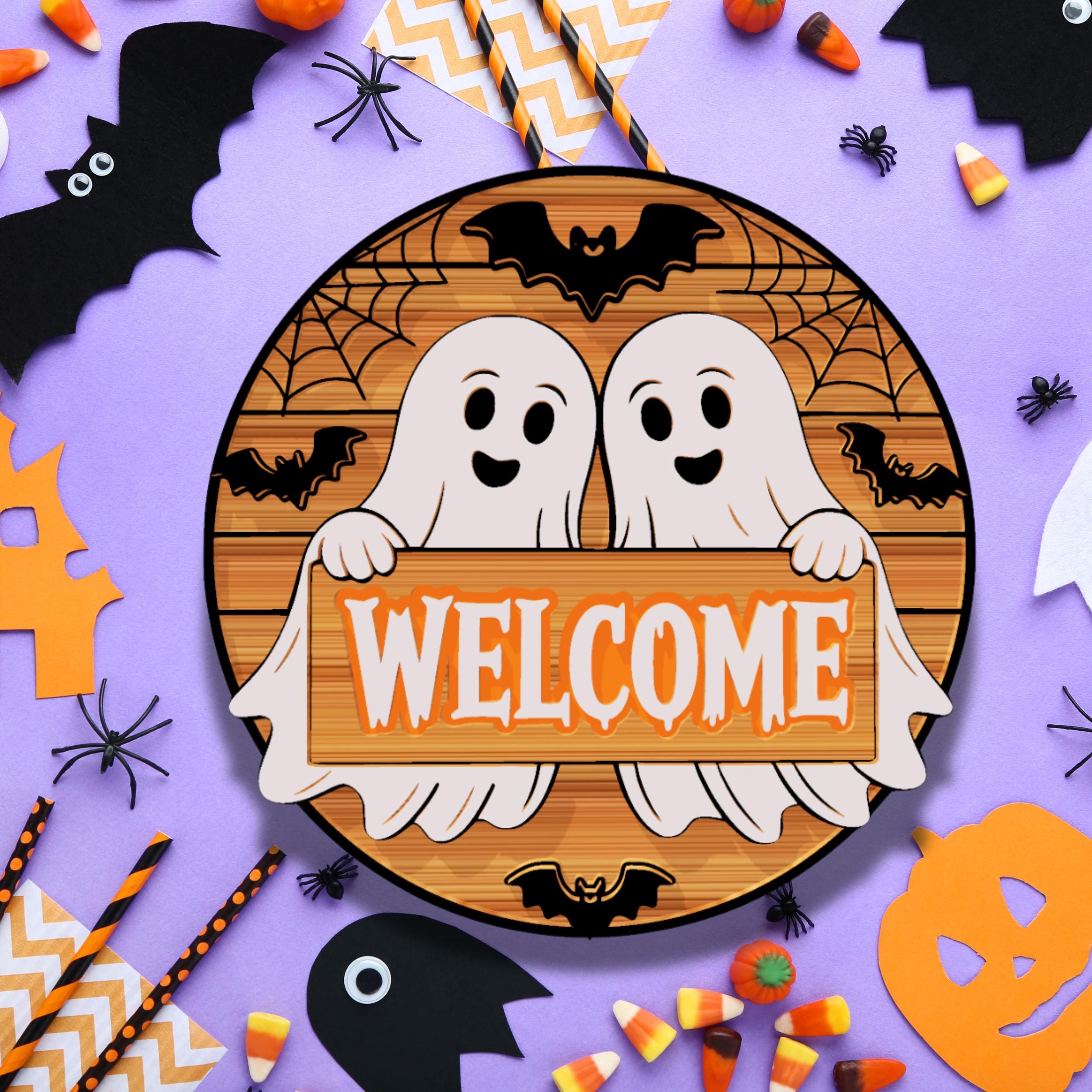 Welcome Ghost Halloween Ghost Welcome Sign SVG: Laser Cut Door Hanger (digital ...