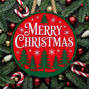 Merry Christmas Door Hanger SVG, Laser Cut Holiday Sign (Digital Download)