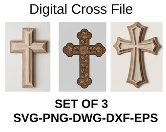 Christian Cross SVG Bundle Set of 3, Layered Wooden Cross Laser Cut Files