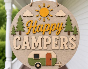 Happy Campers SVG, Camping Door Hanger Laser Cut File