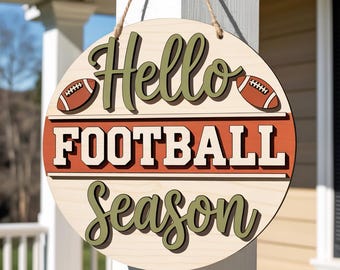 Hello Football Season Door Hanger SVG, Football Round Welcome Sign Laser Cut