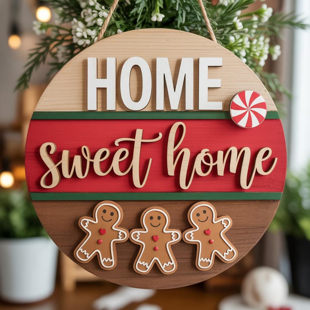 Home Sweet Home Christmas Door Hanger SVG, Gingerbread Family Laser Cut ...