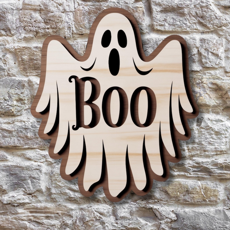 Boo Sign Drawing Boo Ghost Wall Sign SVG, Halloween Door Hanger Laser Cut File, Spooky ...