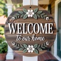 Welcome To Our Home Floral Door Hanger SVG, Layered Round Sign Laser Cut File
