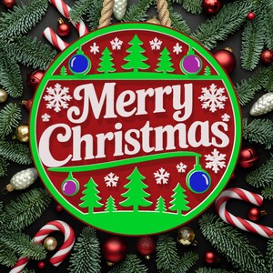 Merry Christmas Door Hanger SVG, Laser Cut Holiday Sign (Digital Download)