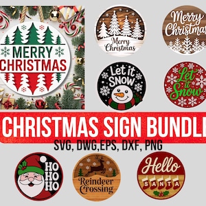 Christmas Sign Bundle SVG, 8 Round Holiday Sign Set, Layered Laser Cut Files for Glowforge xTool Cricut